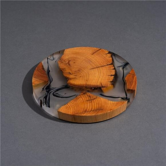 Wooden Resin Drink Coasters Set of 6 with Holder Absorbent Coffee Table Decor - Picture 3 of 7